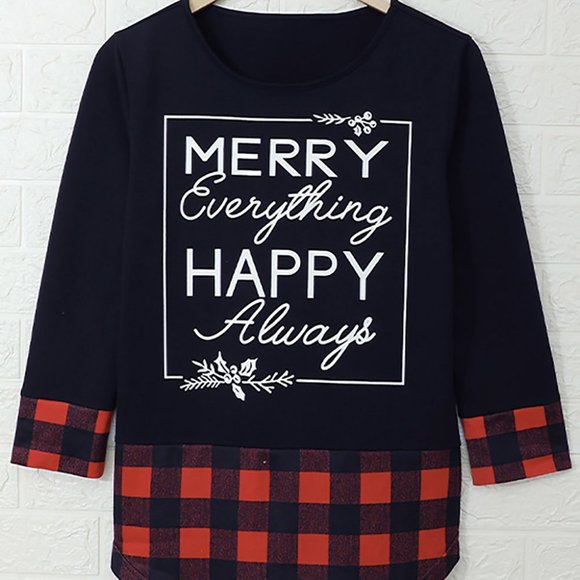 Christmas holiday Buffalo Check Merry Everything Happy Always Long Sleeve Shirt - Picture 8 of 13